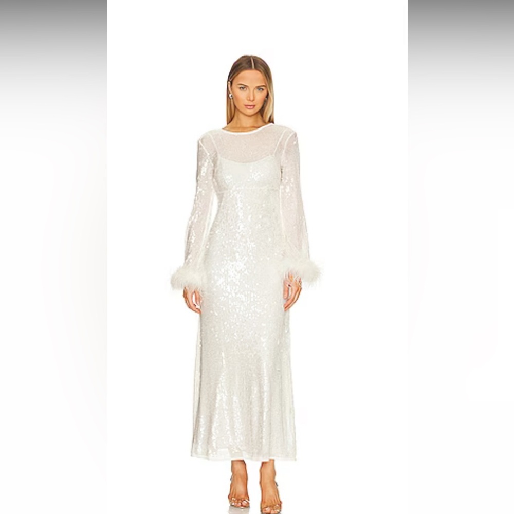 House of Harlow White Sequin Long Sleeve Dress